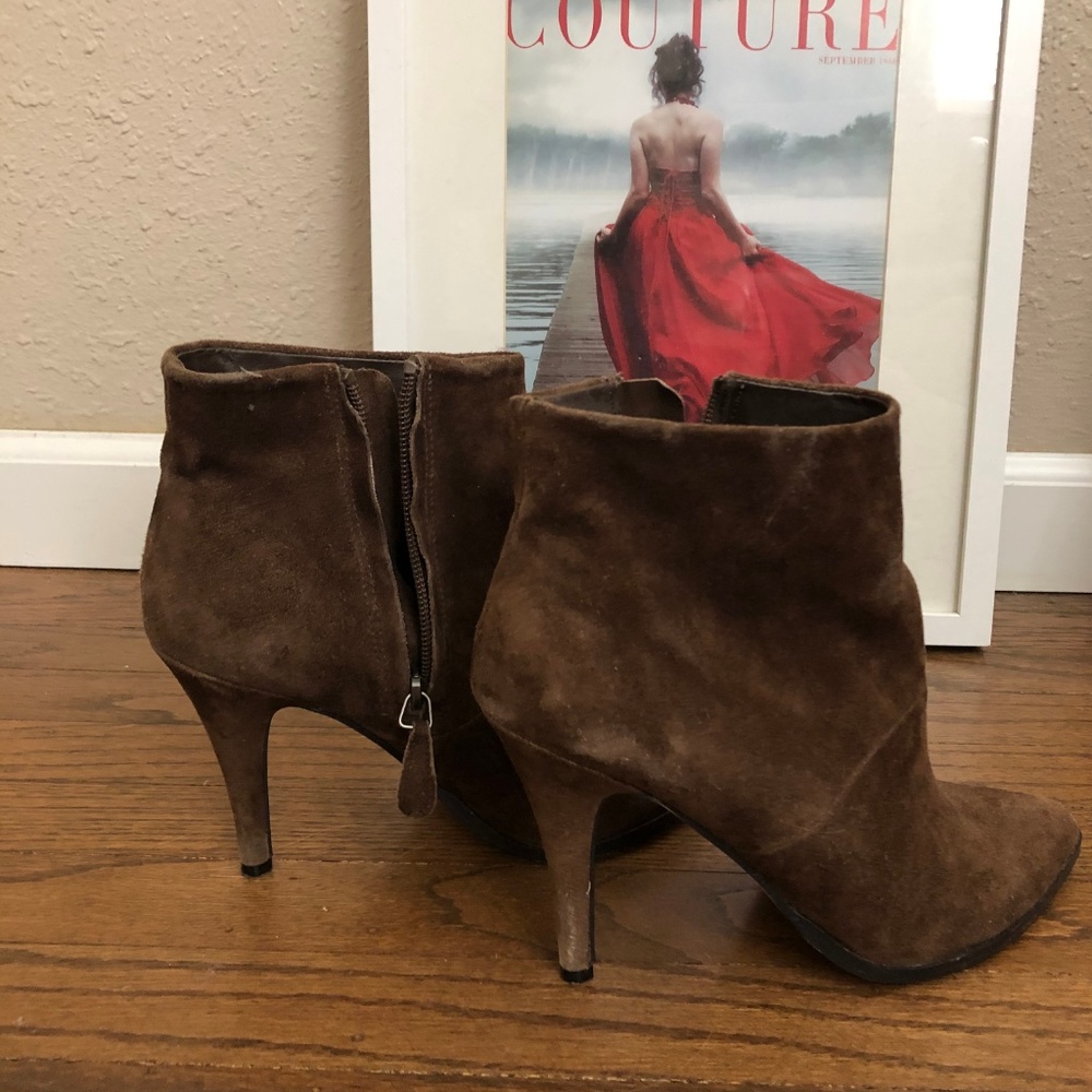 Suede Dark Brown/Green High Heeled Booties